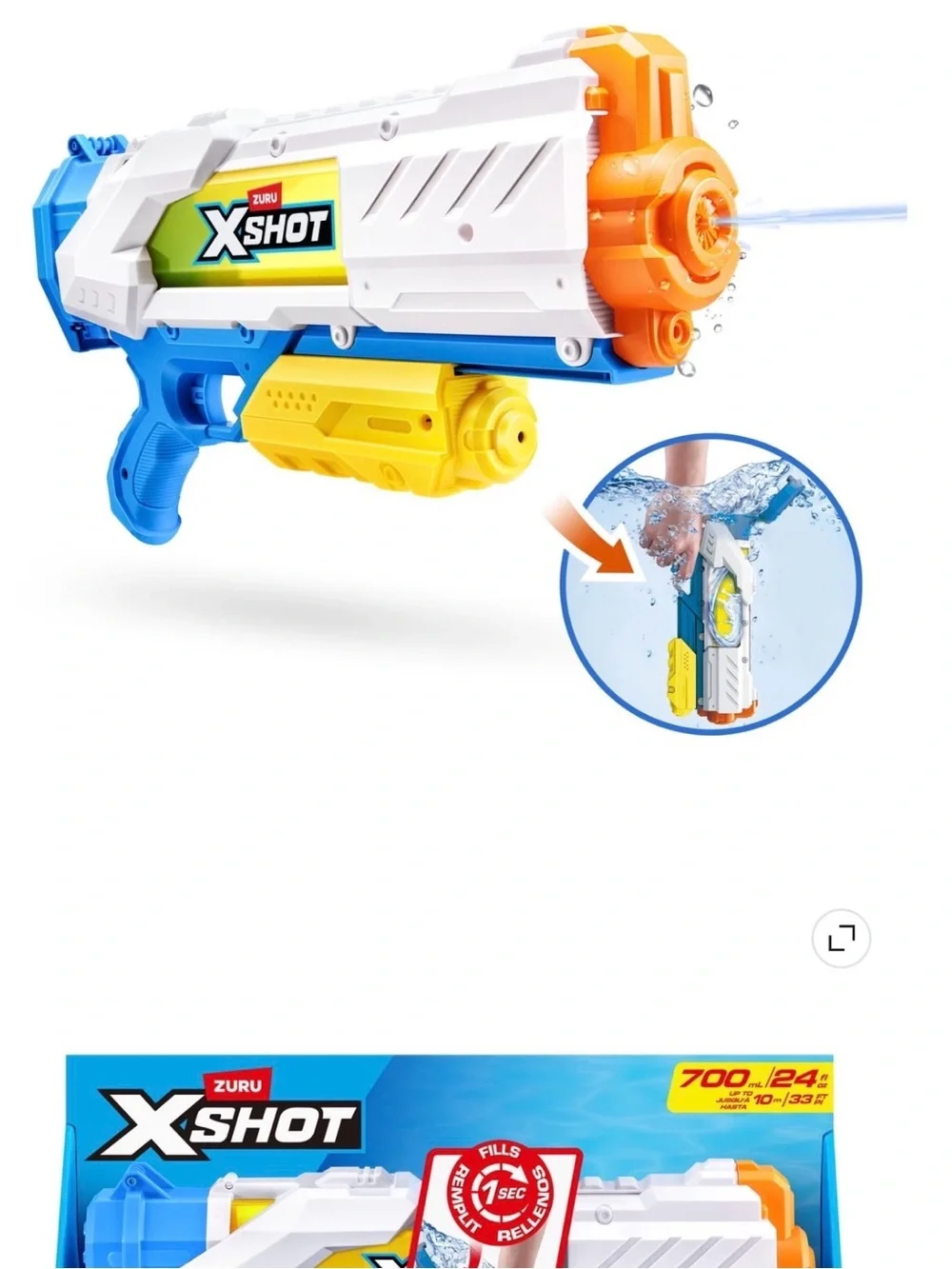 XSHOT Water Fast-Fill (700ml 34ft) Water Blaster by ZURU, with Seal Technology O